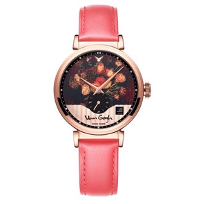 梵高VAN 真皮石英表日内瓦系列紫苑和夹竹桃 GOGH手表腕表油画女款