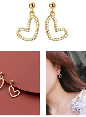 CROCUS925银耳针桃心镂空女耳钉耳坠耳饰CRSE0224甜美爱心耳钉