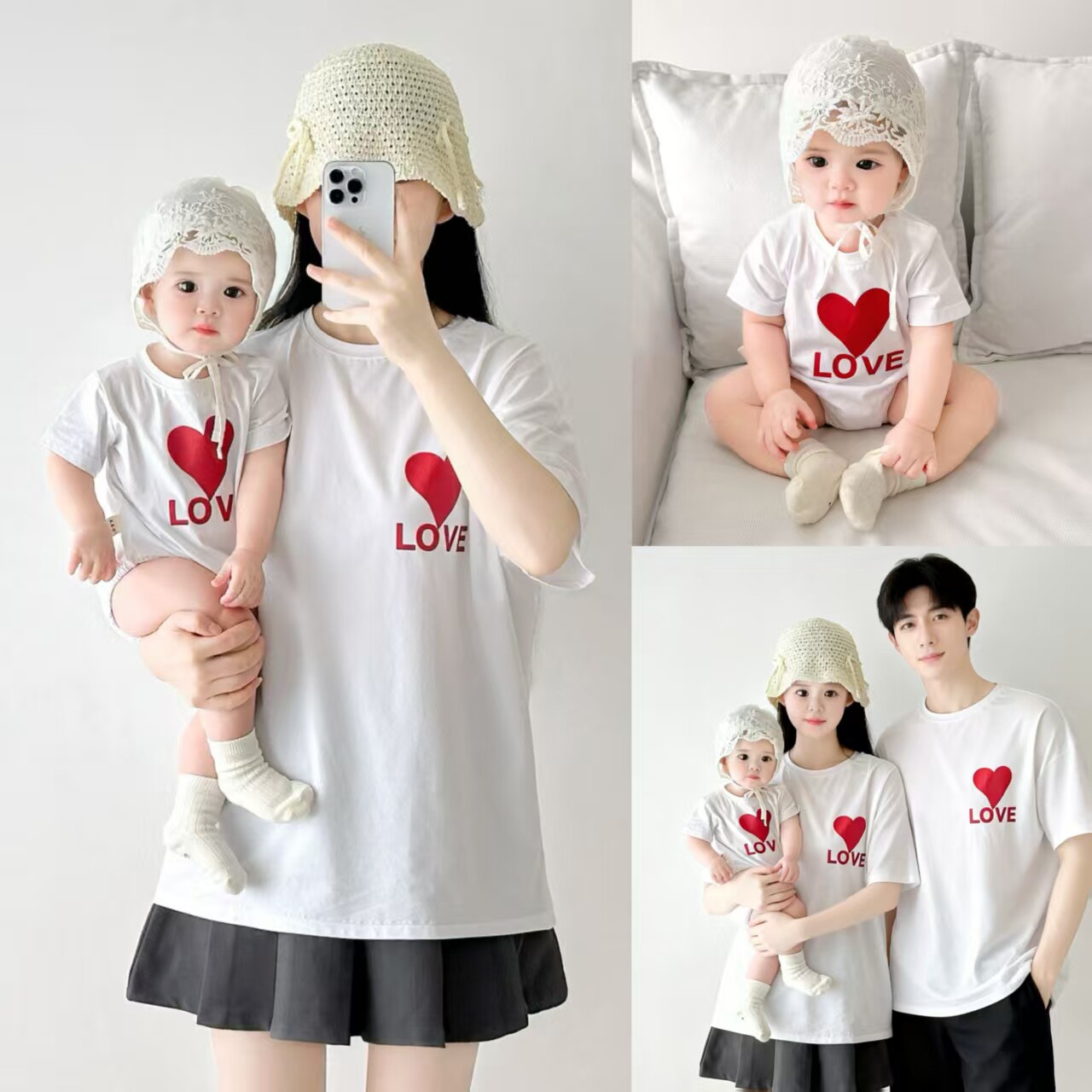 高端亲子装一家三口2024新款夏装炸街母子母女短袖t恤全家装上衣