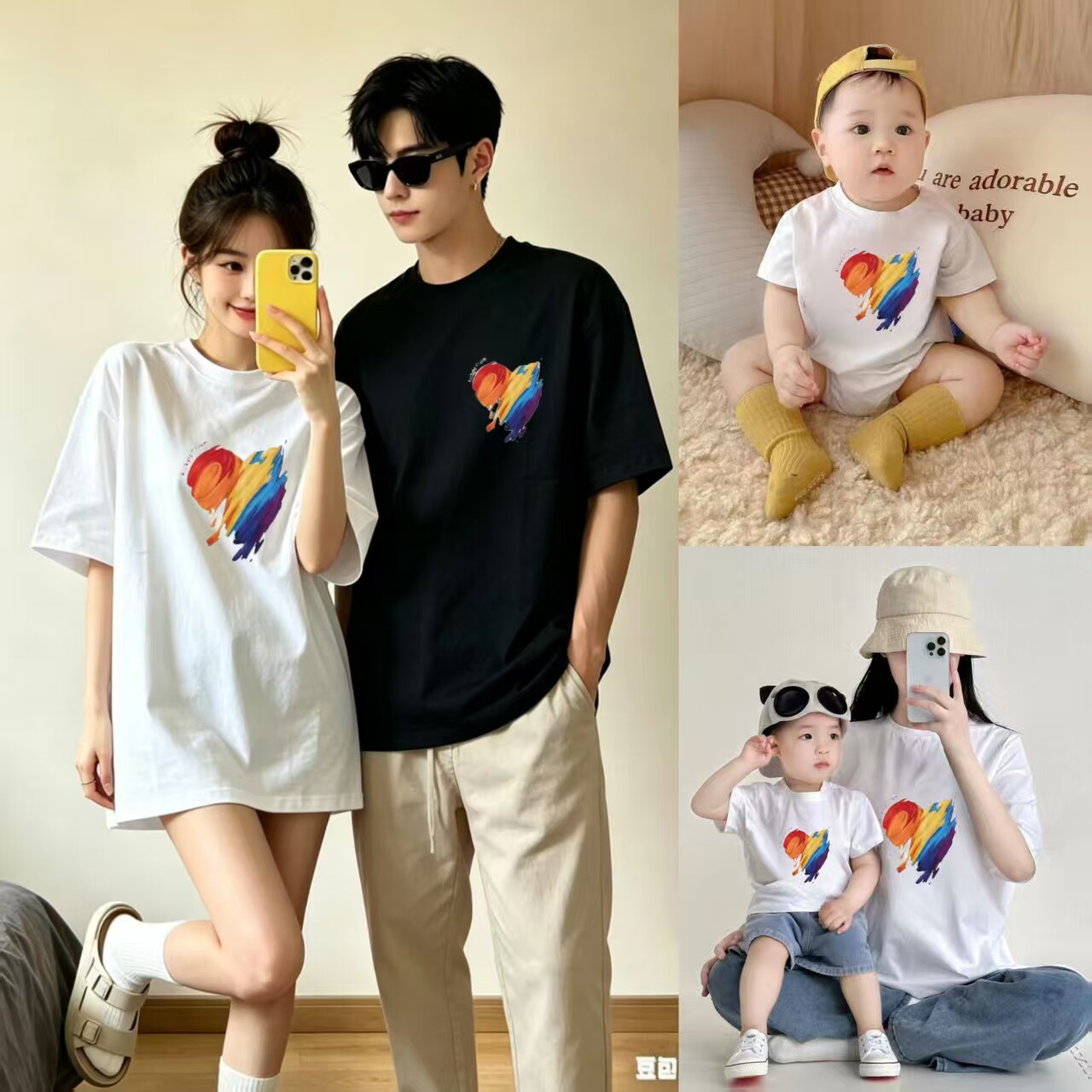 炸街亲子装一家三口夏装网红印花短袖t恤洋气母女装高端母子新款