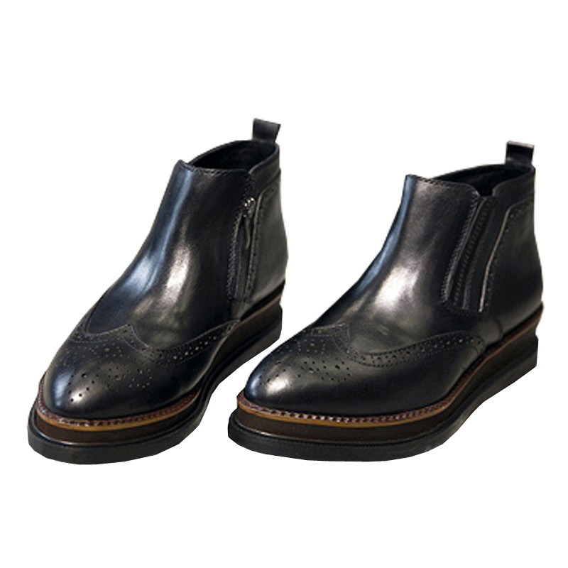 THICK-SOLED FLATFORM MARTIN BOOTS MENS HIGH-TOP LEATHER SHOES CARVED ZIPPER BOOTIES MENS LEATHER CHELSEA BOOTS MENS POINTED TOE