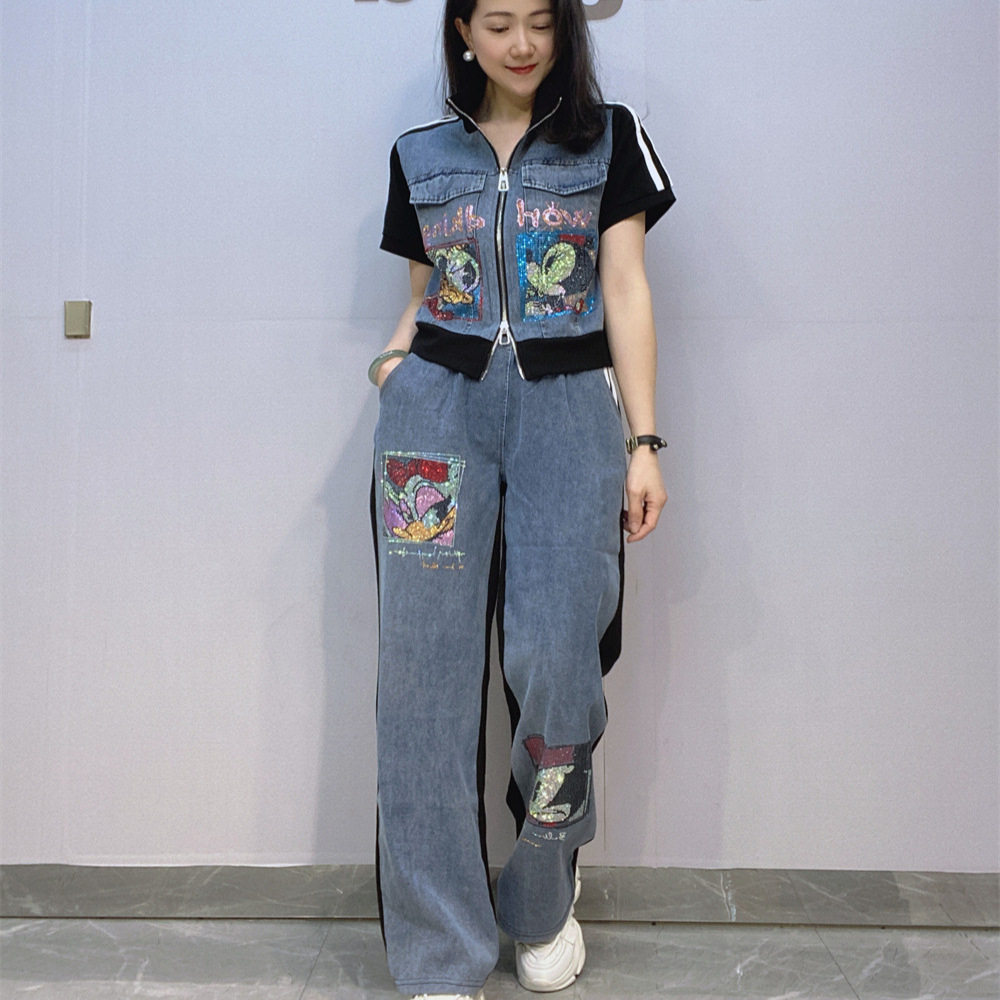 短款拉链开衫卫衣两件套女夏时尚休闲运动套装