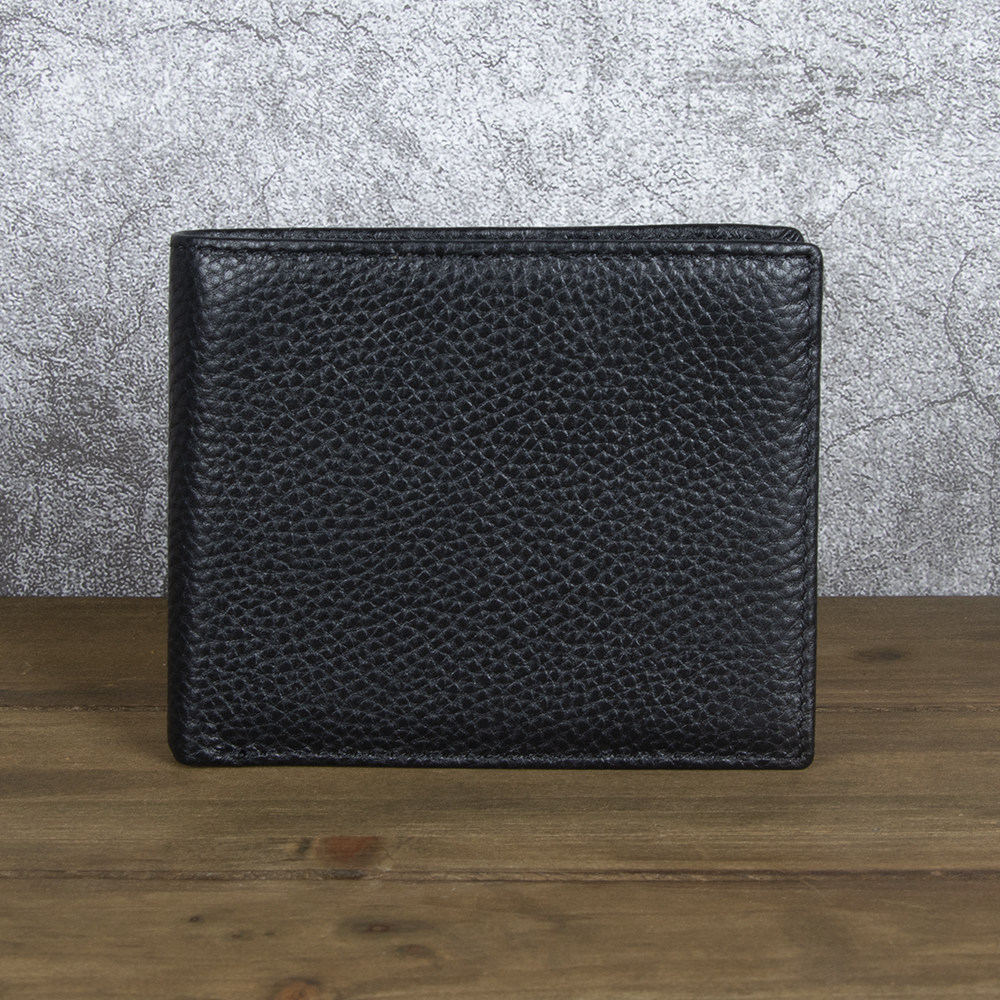 真皮短款钱包男经典黑色头层牛皮横款皮夹青年荔枝纹皮夹休闲卡包