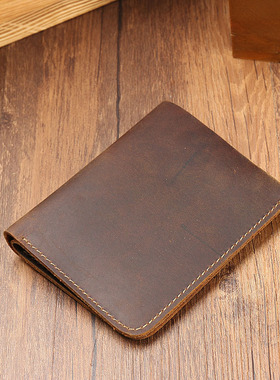 原创手工头层牛皮疯马皮钱包短款横竖款男女真皮钱夹复古简约钱包