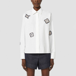 【现货】2026早春新款法式白色翻领长袖衬衫重工刺绣钉珠上衣女潮