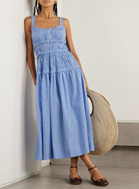 2026早春新款法式蓝色强条纹无袖吊带裙收腰显瘦连衣裙