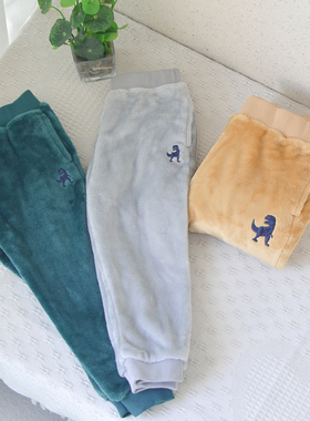 H家纯元~98-140男童宝宝珊瑚绒保暖长裤中小童家居裤柔软舒适百搭