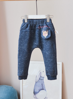 戴wei~儿童小宝宝大PP棉裤小童幼儿羊羔绒冬季保暖裤中性灰色耐脏