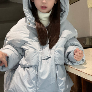 25冬季连帽短款羽绒服女童宽松加厚保暖面包服外套