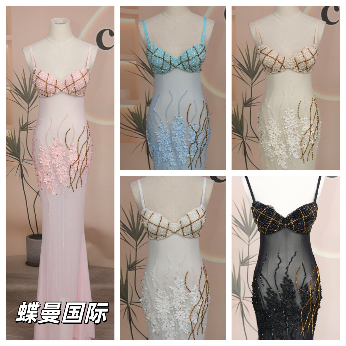 夜店酒吧KTV重工手工走秀演出服佳丽足浴显胸大透视性感晚礼服