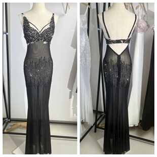 性感晚礼服超级显胸大透视夜店佳丽足浴车模特走秀演出服酒吧KTV