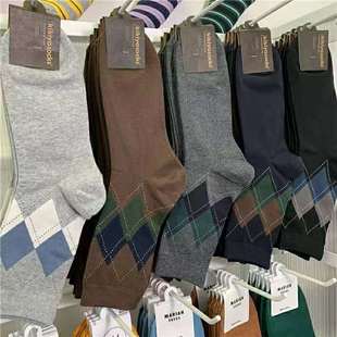 新款 棉袜秋冬季 商务通勤 大码 韩国东大门纯棉袜子菱形格中筒男士