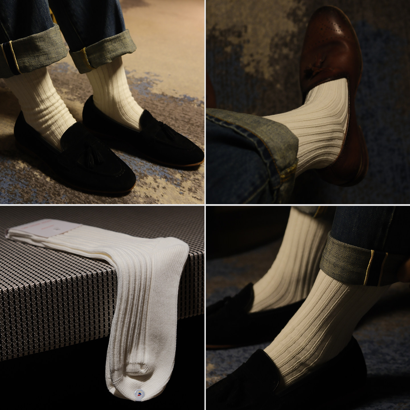 蓝田制造局袜子男款澳洲棉秋冬商务皮鞋手工缝头无骨中筒袜绅士袜