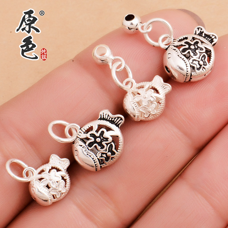 925纯银diy配件小鱼吊坠挂件手工串珠子红绳编织手链项链戒指配饰