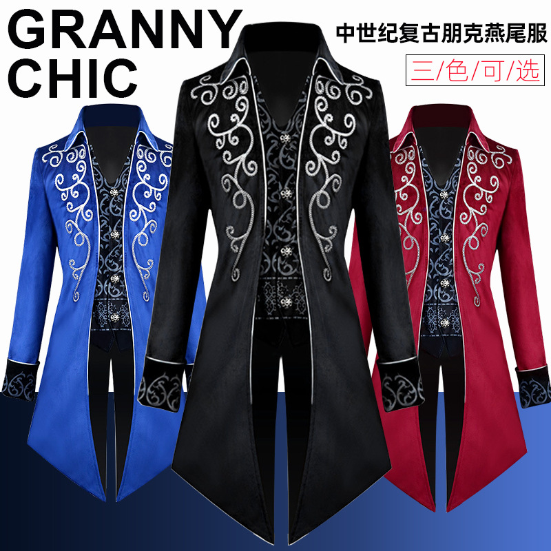 中世纪复古欧美复古金丝绒燕尾服