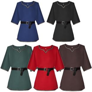 wish亚马逊服装中世纪复古套头衬衫复兴蒸汽朋克王子骑士cos服男