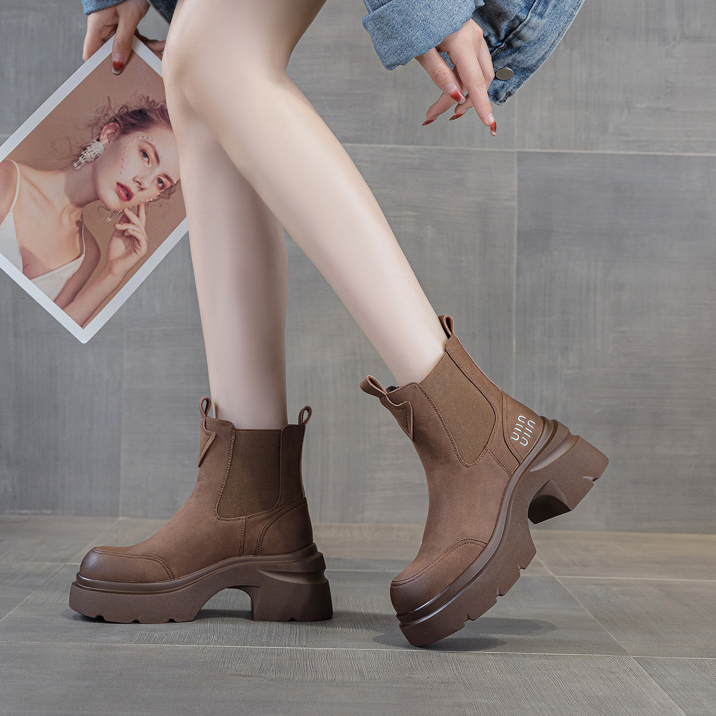 松糕厚底增高马丁靴烟筒靴子