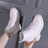 白色内增高女鞋 百搭真皮冬加绒短靴 时尚 小个子秋季 马丁靴2025新款