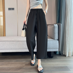 松紧腰直筒9分弯刀裤 2026新款 休闲高腰阔腿裤 胖MM大码 薄 防晒8分裤
