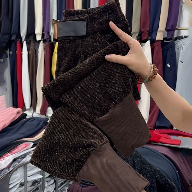 加绒加厚冬裤女大码小脚马裤胖MM显瘦高腰亮丝满天星哈伦老爹裤厚