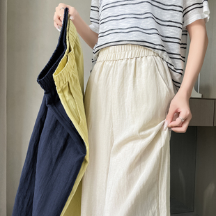 垂感直筒休闲8分裤 小个子宽松大码 子女夏薄款 冰丝棉麻九分阔腿裤