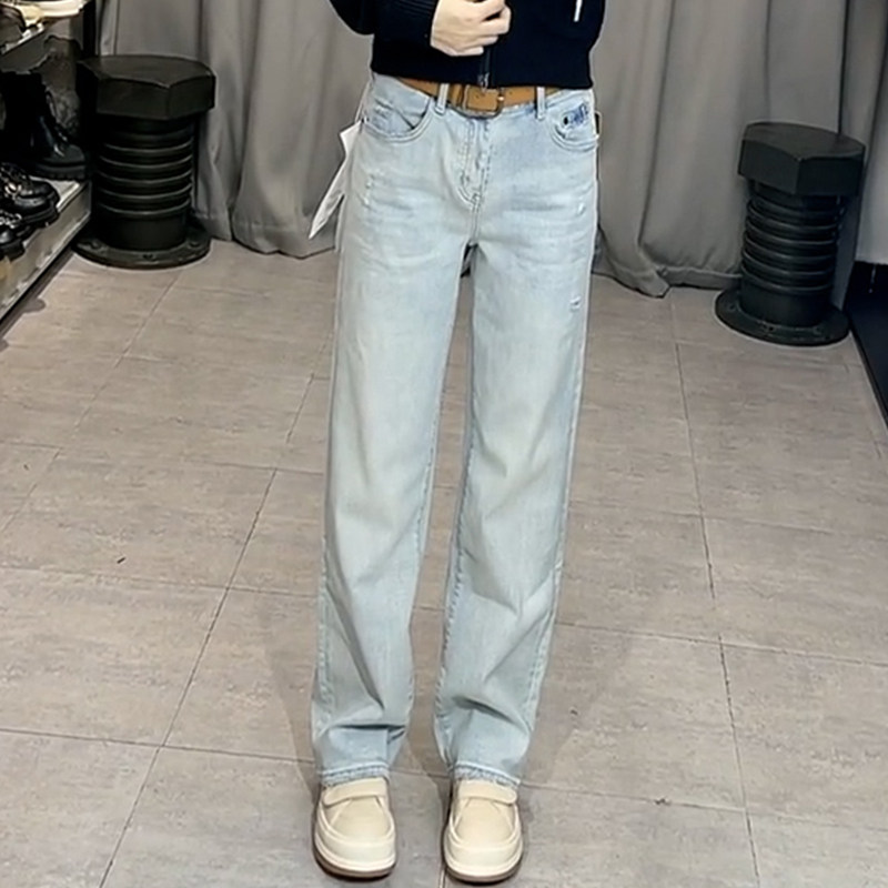 牛仔裤女春款2023年新款女装韩版水洗高腰阔脚裤浅色宽松显瘦洋气