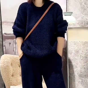 韩版圆领加厚保暖家居服套装女轻熟风秋冬季洋气减龄气质长袖睡衣