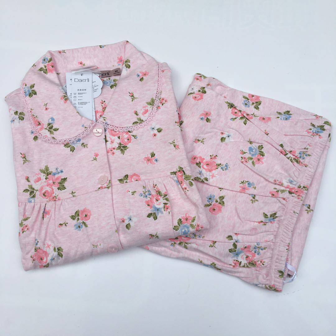 达尔丽品牌新款女士春秋厚长袖长裤双层纯棉大花碎花睡衣875184
