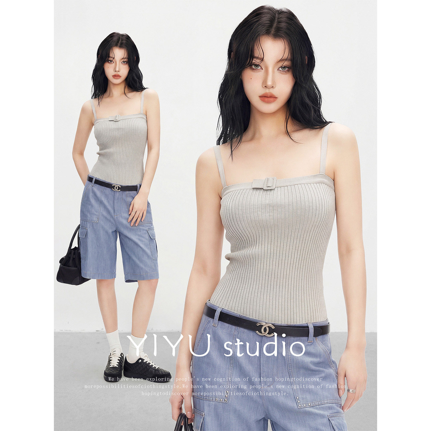 【伊予YiYu】设计感针织吊带背心女百搭修身内搭外穿打底辣妹上衣