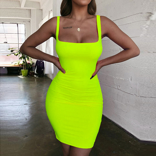 Ladies Sleeveless Dress Party Club Wrap Sexy Neon