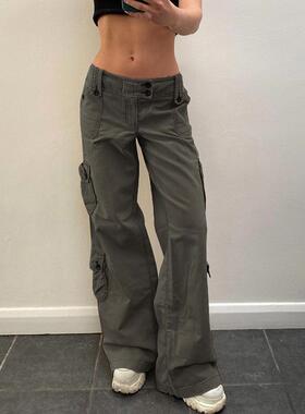 Button Low Waist Y2K Denim Pants Women Pockets Streetwear Je