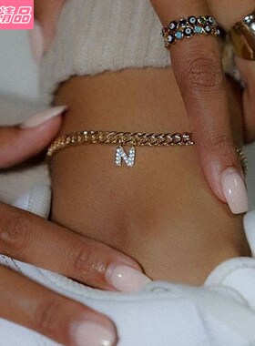 New Anklet Simple shiny diamond English letter foot jewelry