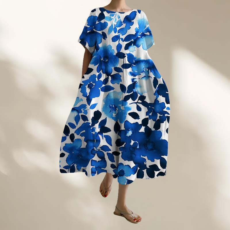 亚马逊独立站欧美风格3D工艺外贸圆领甜美女士连衣裙新款连衣裙子