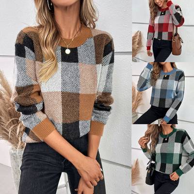 Clothes Jumper Knitwear Winter Sweater for women Tops Plaid