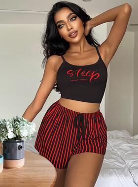 吊带短裤睡衣家居服2件套装女 Shorts Homewear Pajama Set Women
