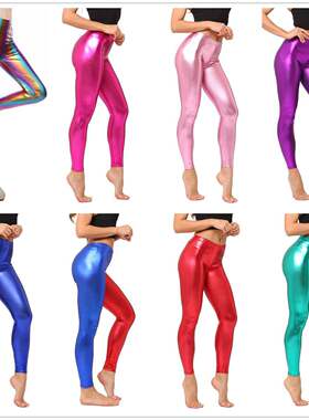烫金仿皮多码打底弹力糖果色夜店显瘦仿皮裤亮光九分女裤leggings