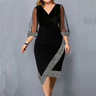 Irregular transparent mesh dress金丝绒不规则亮连衣裙 sequin
