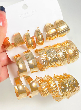 金色夸张耳圈耳环 new golden exaggerated Women's earrings set