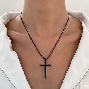 Cross Border Retro Cross Men Women Black Necklace 十字架项链