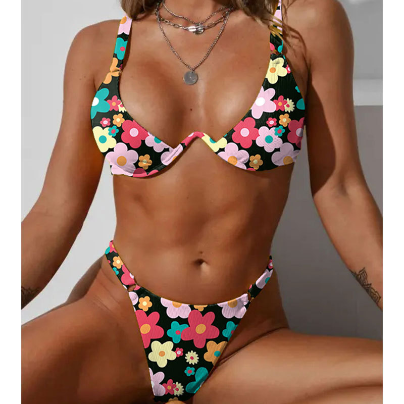 欧美性感比基尼分体女印花钢托游泳衣Bikini two-piece swimsuit