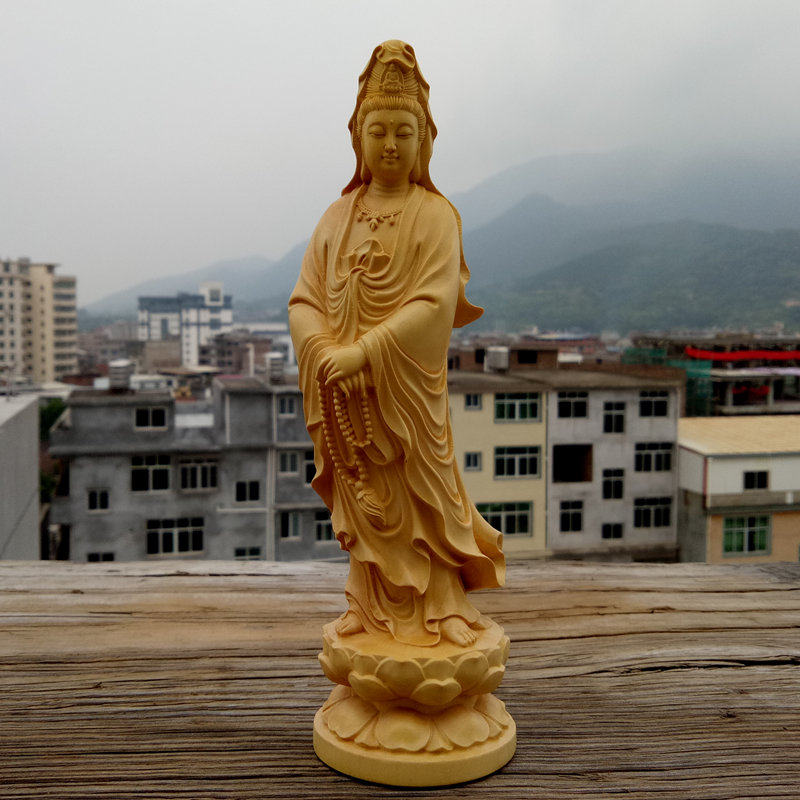 黄杨木雕实木观音菩萨摆件木质雕刻供奉佛像木制纯木头文玩工艺品