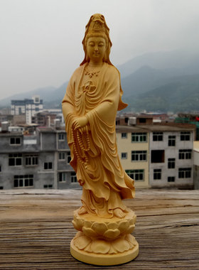 黄杨木雕实木观音菩萨摆件木质雕刻供奉佛像木制纯木头文玩工艺品