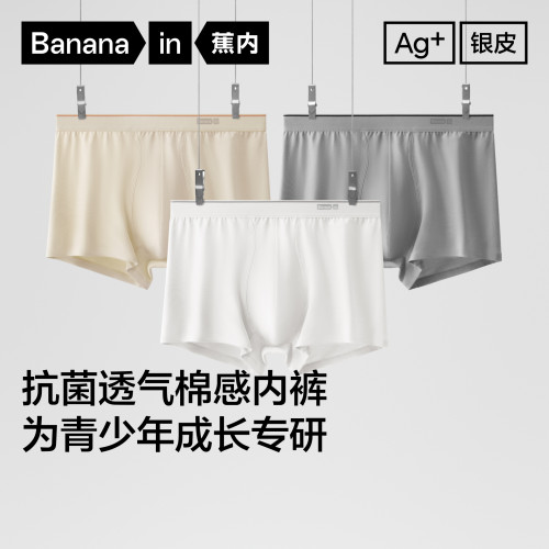 蕉内银皮300S抗菌男平角裤透气