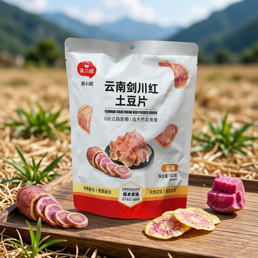 滇二娃红土豆片云南剑川红土豆片原味酥脆休闲零食花心七彩薯片