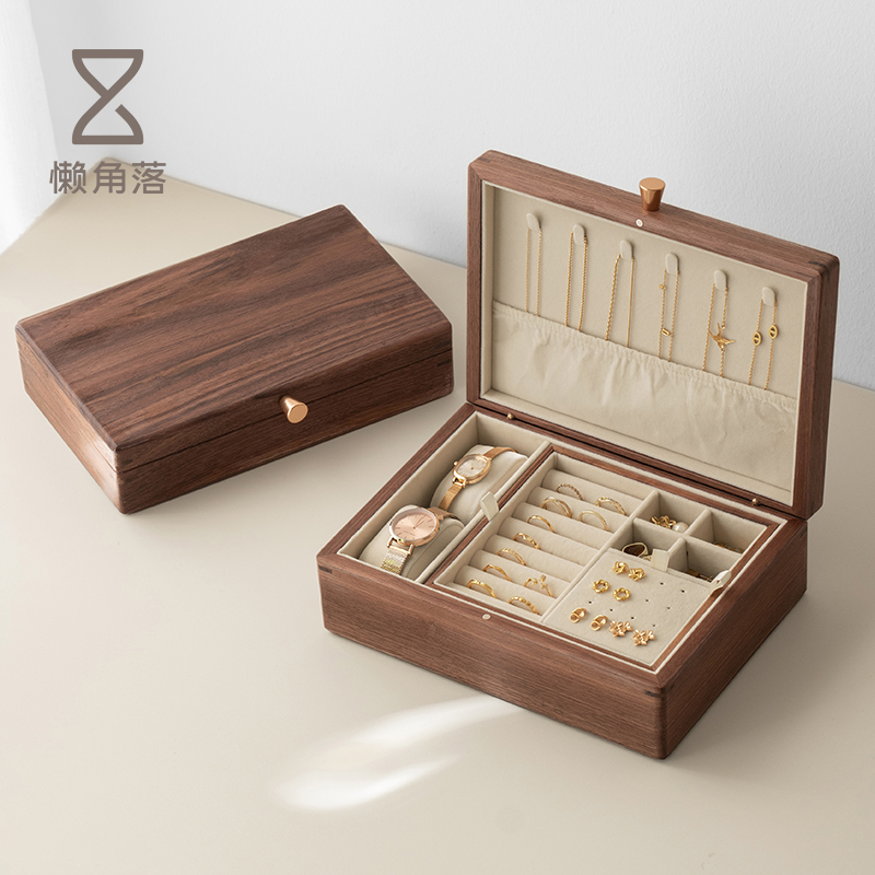 懒角落实木首饰盒翻盖防尘