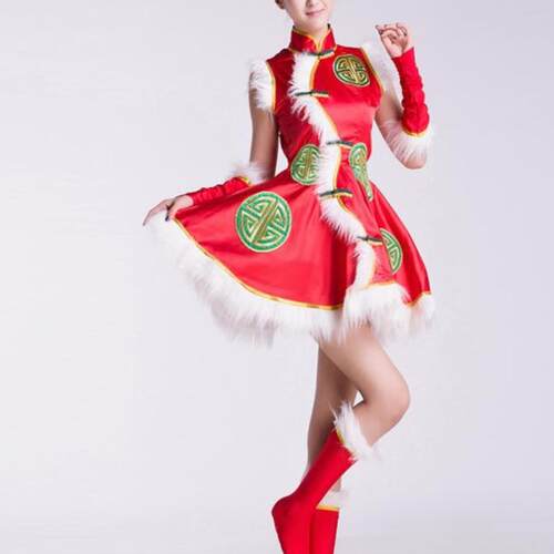中国风民族服红色秧歌服礼服