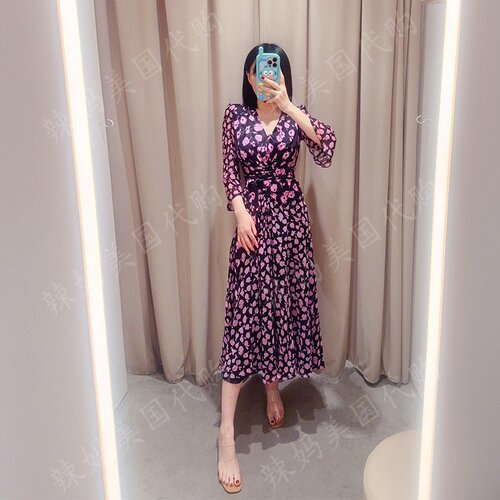 DVF早秋V领收腰显瘦连衣裙