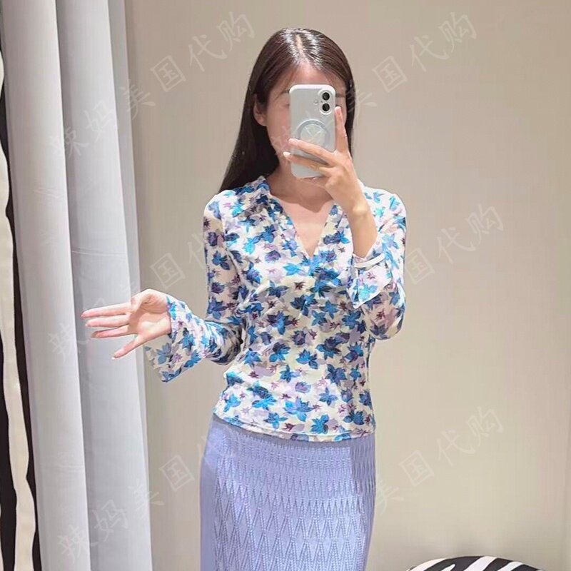 DVF早秋淡紫海岛铃兰网纱上衣