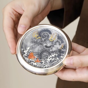 鎏银墨龙盖置陶瓷防滑垫家用壶盖垫底座复古盖托茶道配件功夫茶具