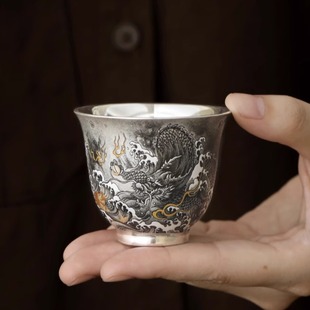 鎏银鱼化墨龙主人杯家用喝茶杯个人专用品茗杯陶瓷个人杯功夫茶具
